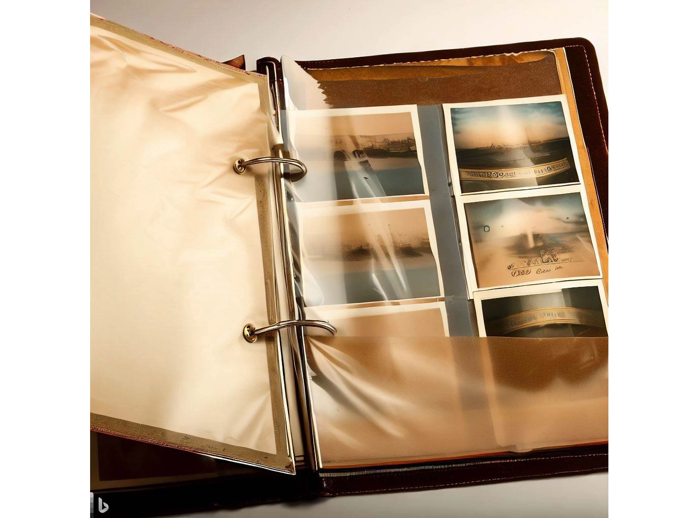 Photo album with ring binder pages have cellopane